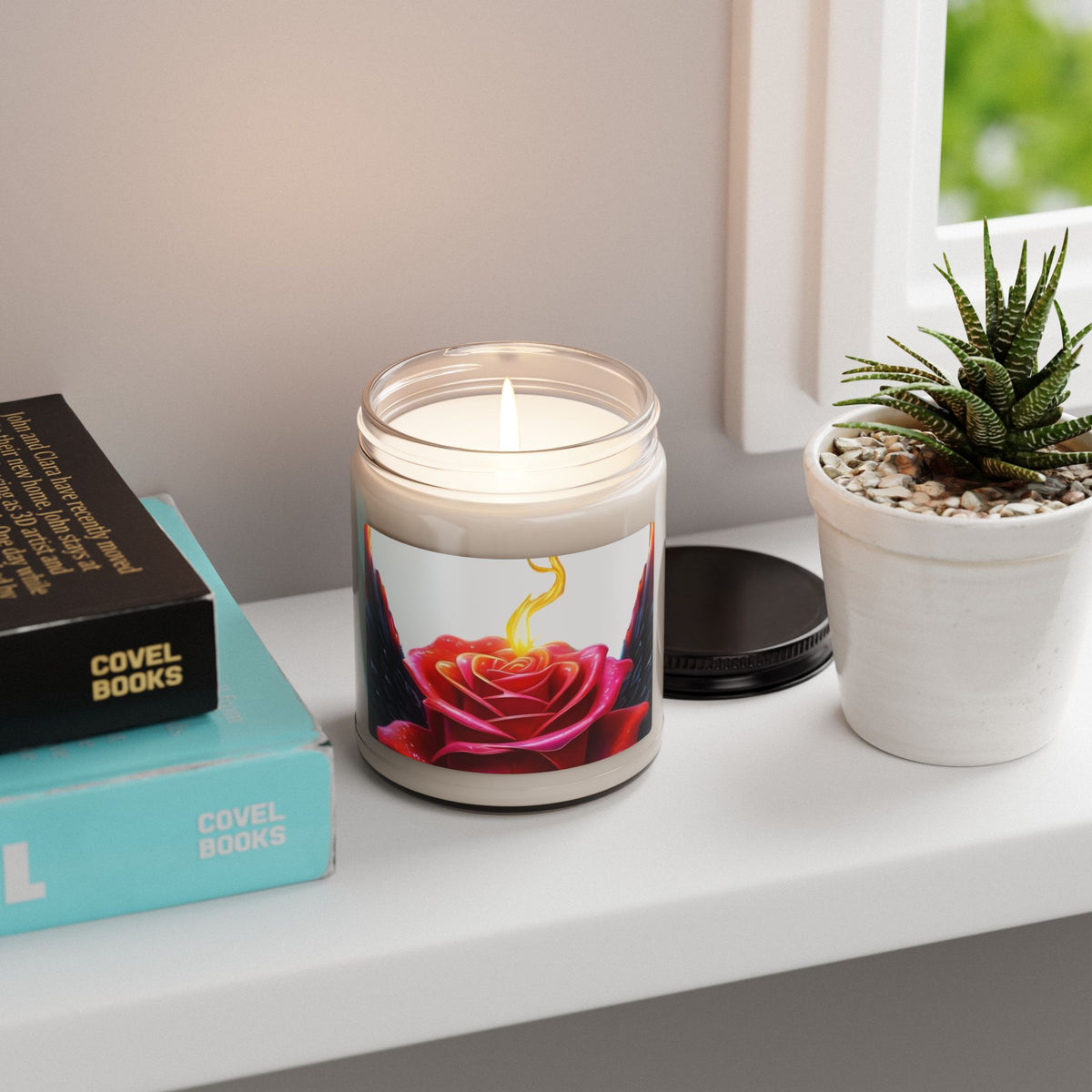 Rose Flame Scented Soy Candle — 9oz Floral Aromatherapy Jar